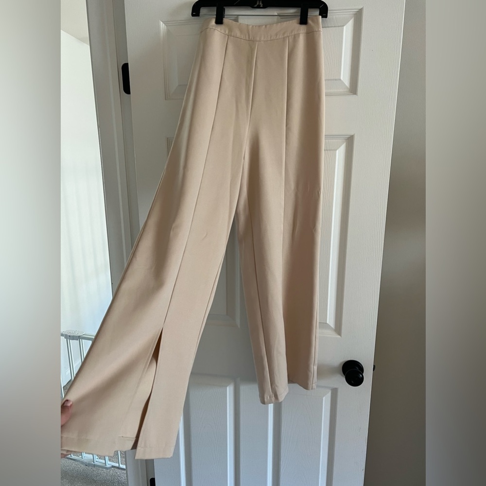Shein tan flare leg pants with slit - size XS